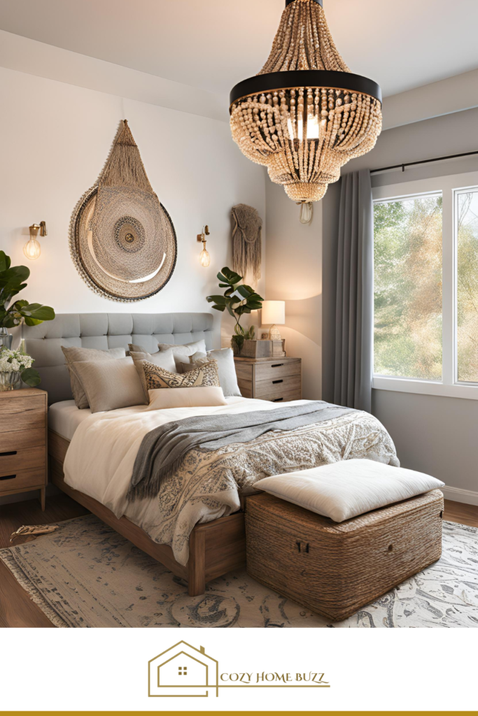 cozy boho bedroom with Beaded Chandeliers