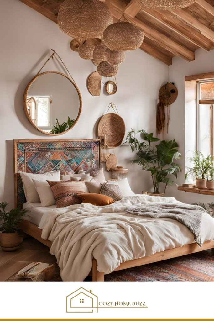 cozy boho bedroom with Boho Wall Mirror