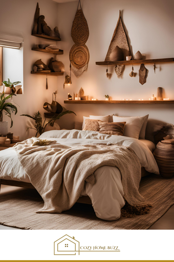 cozy boho bedroom with Ethnic Inspired Sculptures