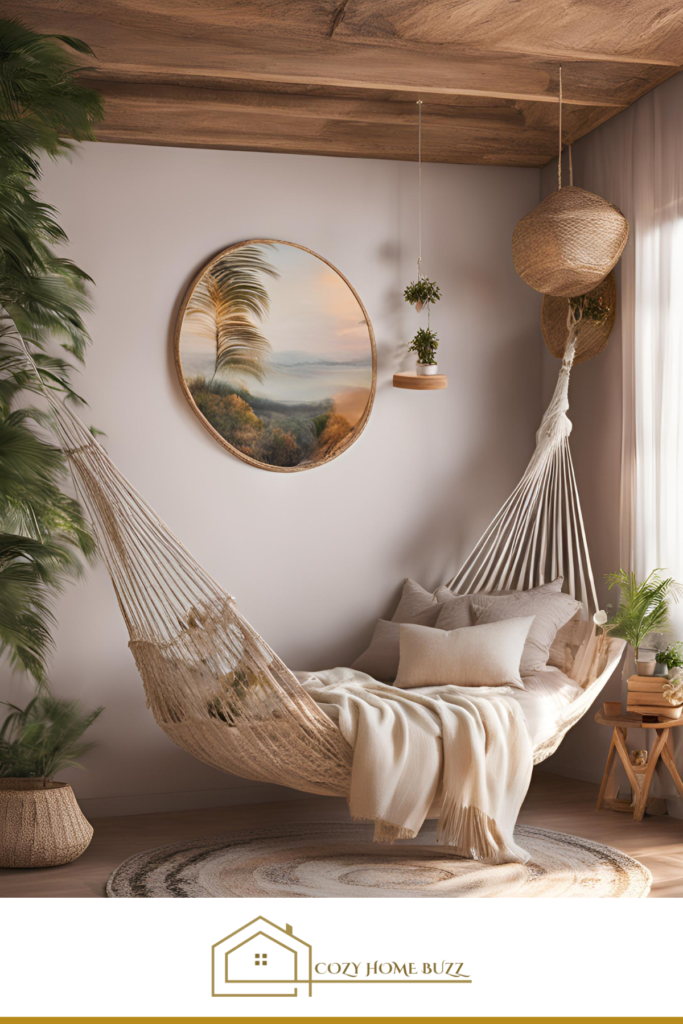 cozy boho bedroom with Hammock