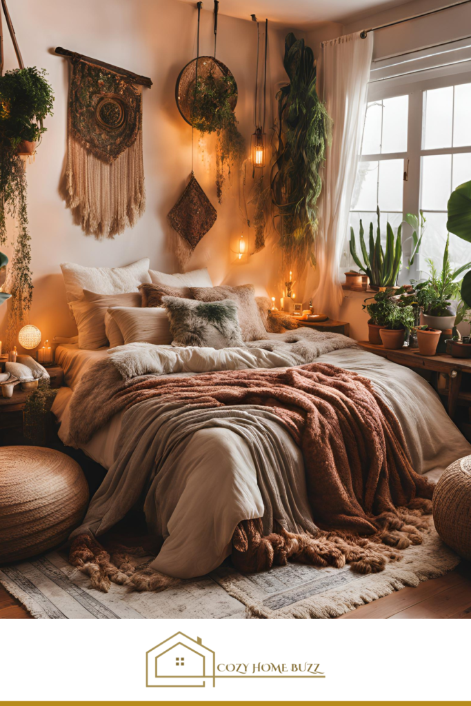 cozy boho bedroom with Mismatched Throw Pillows