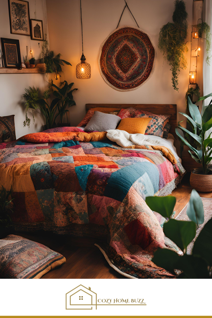 cozy boho bedroom with Patchwork Quilts