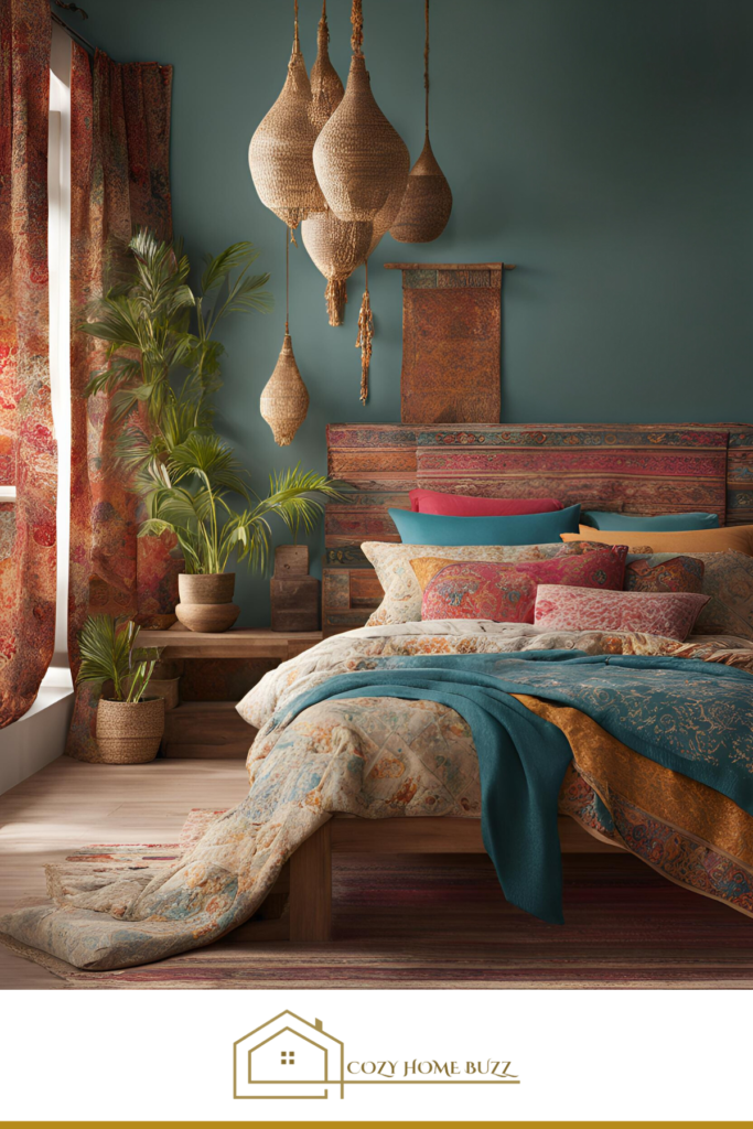 cozy boho bedroom with Sari Fabric Accents