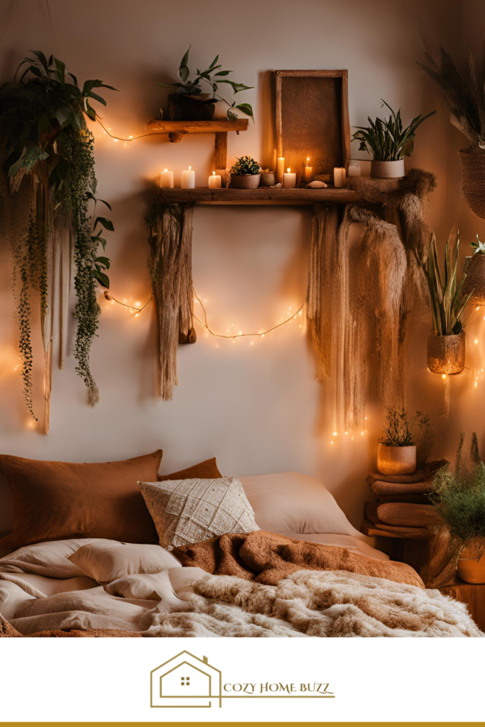 cozy boho bedroom with Wall mounted Candles