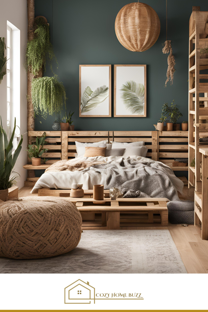 cozy boho bedroom with Wooden Crates