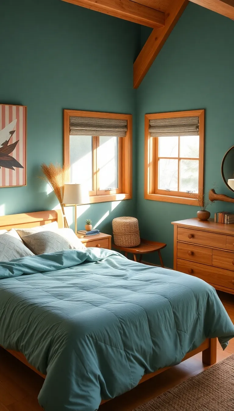 30 Teal Bedroom Inspiration Ideas That Will Spark Your Creativity! - 9. Teal and Natural Wood