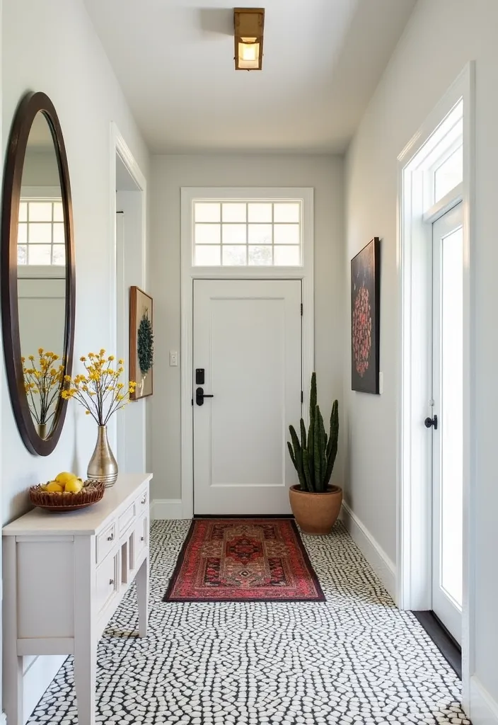 18 Jaw-Dropping Home Renovations Using White Tiles and Black Grout (You’ll Want to Copy #7!) - 3. Bold Entryway