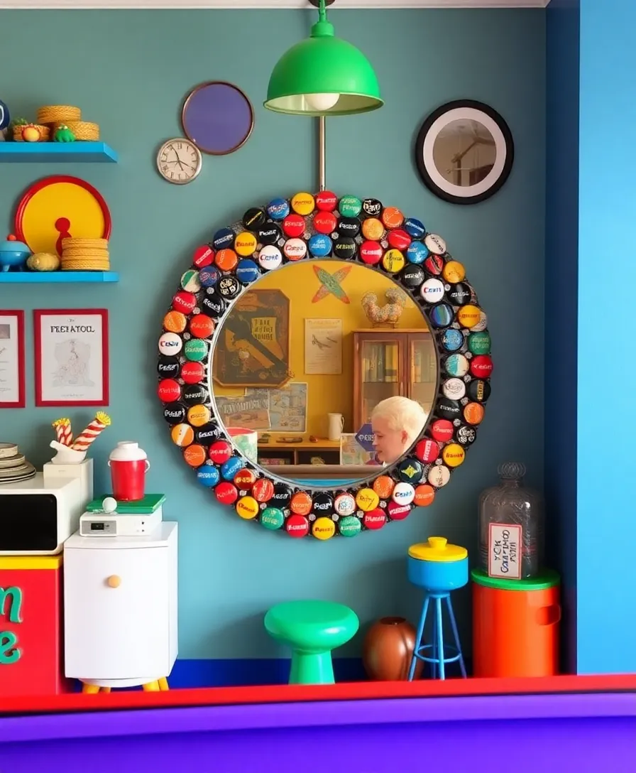 12 Creative Round Mirror DIYs That Are Surprisingly Simple (You’ll Love #5!) - 12. Quirky Bottle Cap Round Mirror