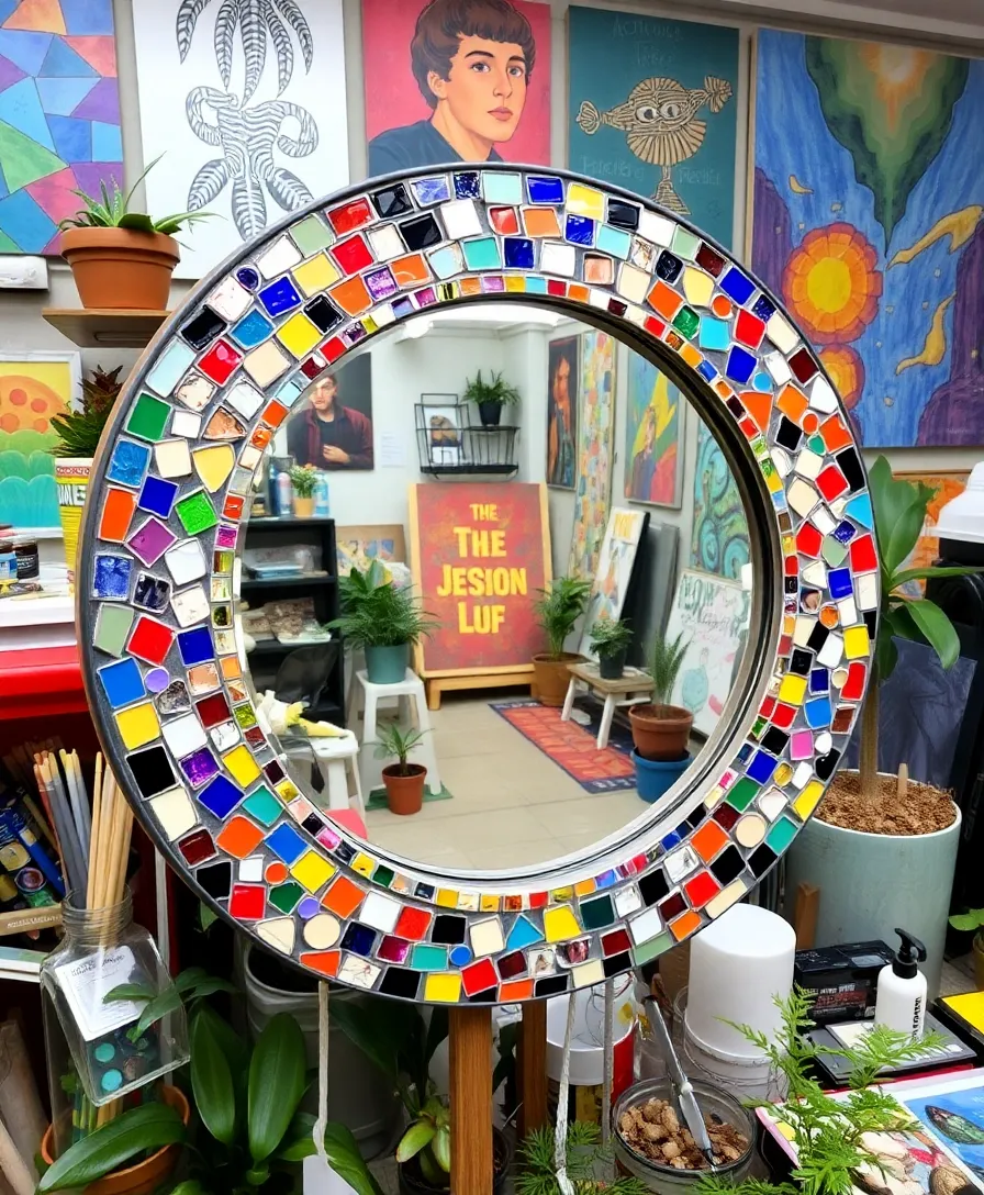 12 Creative Round Mirror DIYs That Are Surprisingly Simple (You’ll Love #5!) - 7. Artistic Mosaic Round Mirror