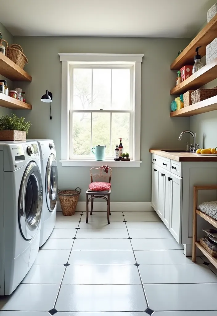 18 Jaw-Dropping Home Renovations Using White Tiles and Black Grout (You’ll Want to Copy #7!) - 5. Stylish Laundry Room