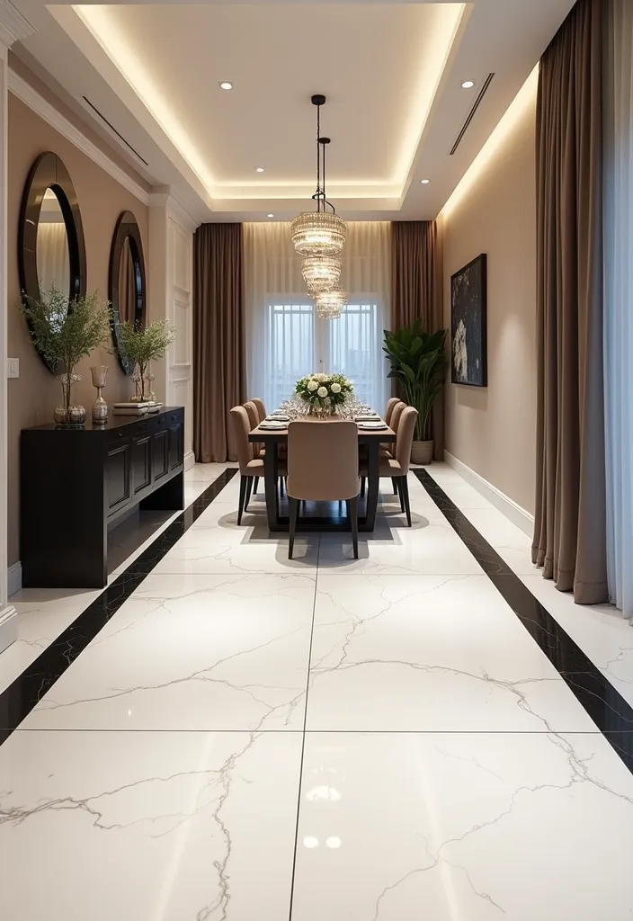 18 Jaw-Dropping Home Renovations Using White Tiles and Black Grout (You’ll Want to Copy #7!) - 4. Elegant Dining Room