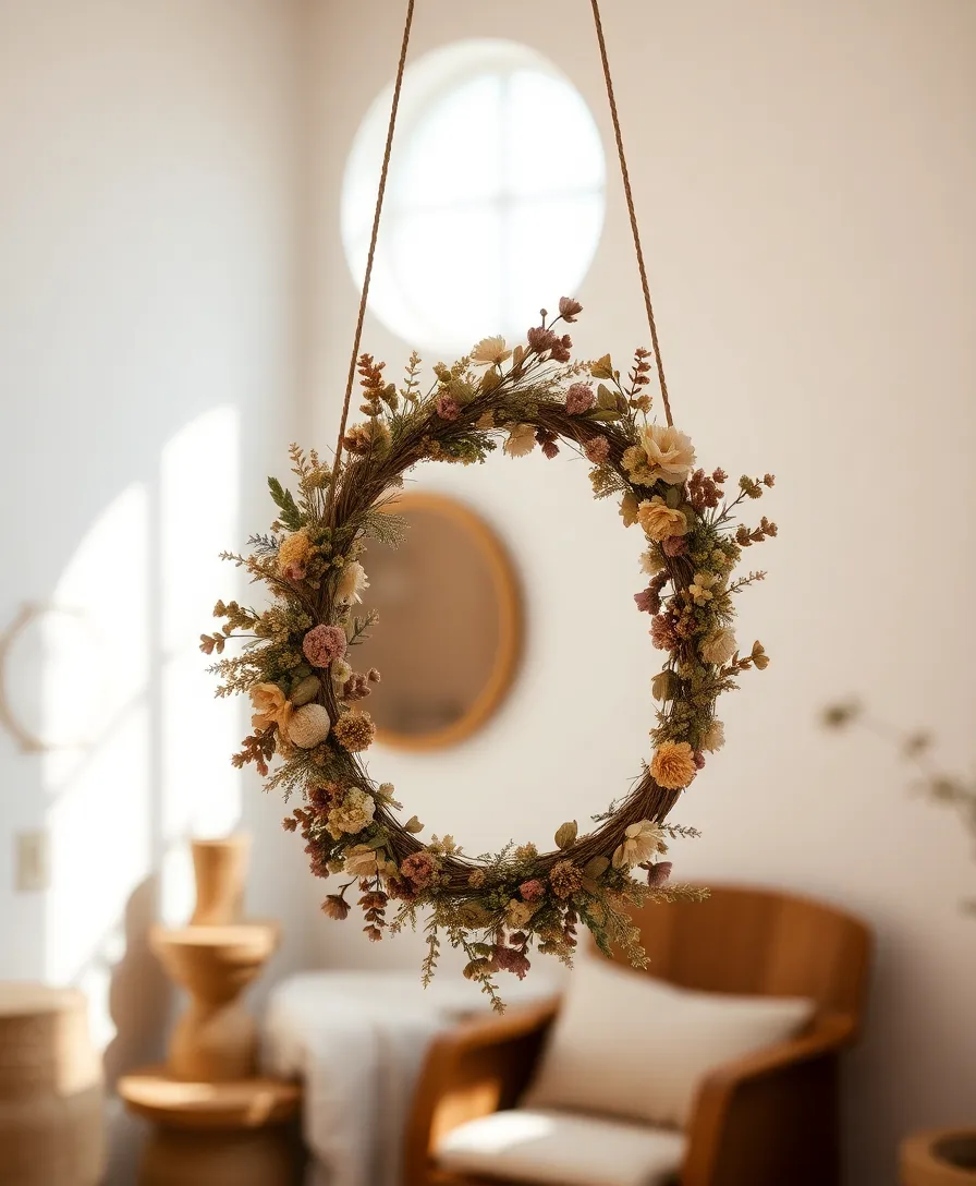 12 Creative Round Mirror DIYs That Are Surprisingly Simple (You’ll Love #5!) - 11. Nature-Inspired Dried Flower Round Mirror