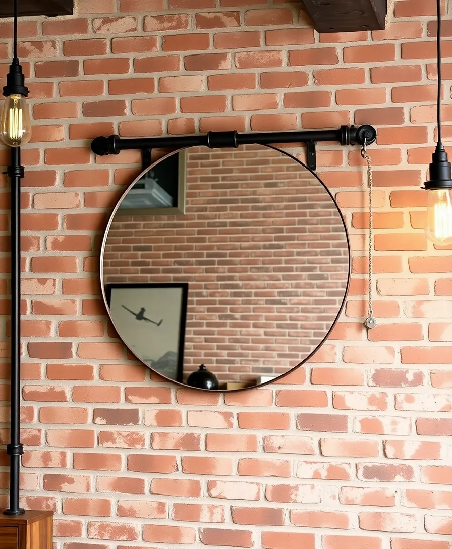 12 Creative Round Mirror DIYs That Are Surprisingly Simple (You’ll Love #5!) - 9. Industrial Pipe Round Mirror