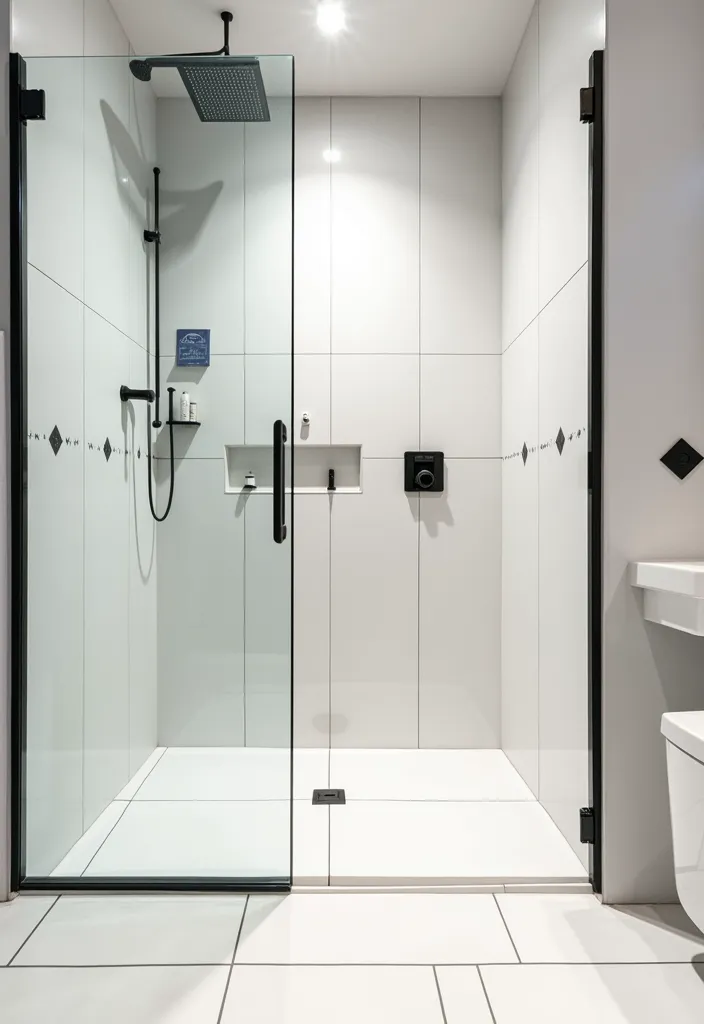 18 Jaw-Dropping Home Renovations Using White Tiles and Black Grout (You’ll Want to Copy #7!) - 9. Modern Shower Designs
