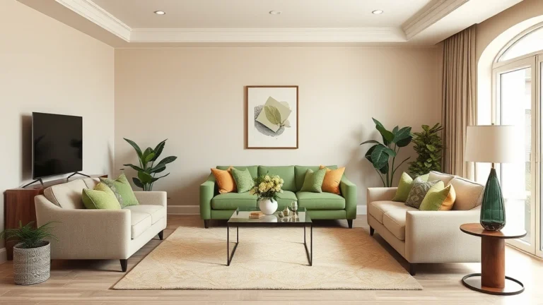 beige and green living room
