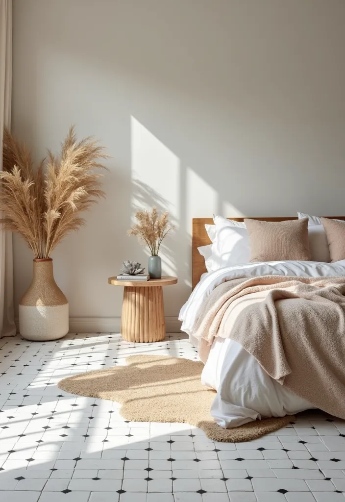 18 Jaw-Dropping Home Renovations Using White Tiles and Black Grout (You’ll Want to Copy #7!) - 16. Inviting Bedroom Floors