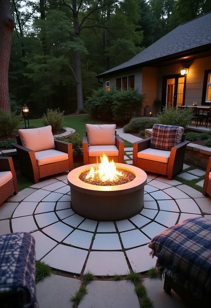 18 Jaw-Dropping Home Renovations Using White Tiles and Black Grout (You’ll Want to Copy #7!) - 12. Cozy Fire Pit Areas