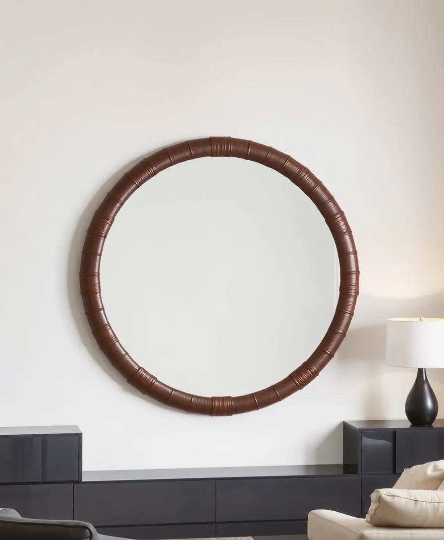 12 Creative Round Mirror DIYs That Are Surprisingly Simple (You’ll Love #5!) - 6. Minimalist Leather-Wrapped Round Mirror