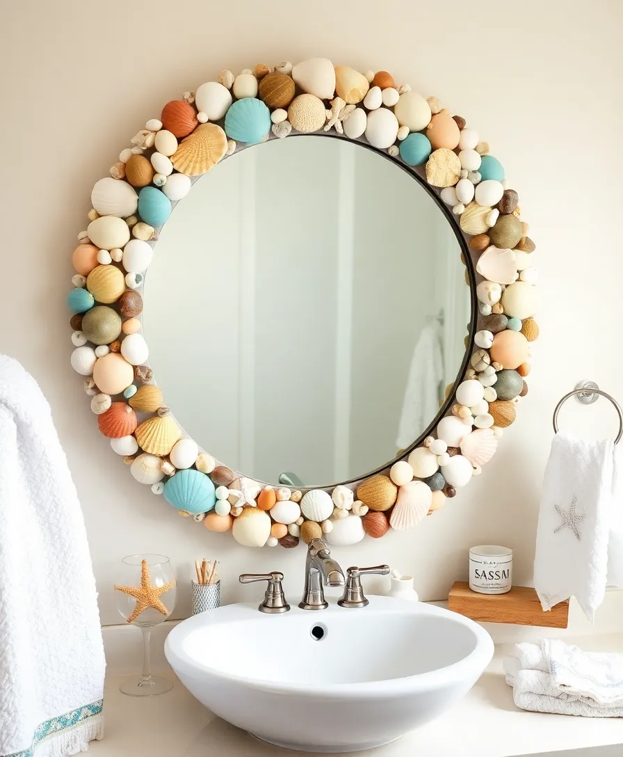12 Creative Round Mirror DIYs That Are Surprisingly Simple (You’ll Love #5!) - 5. Whimsical Seashell Round Mirror