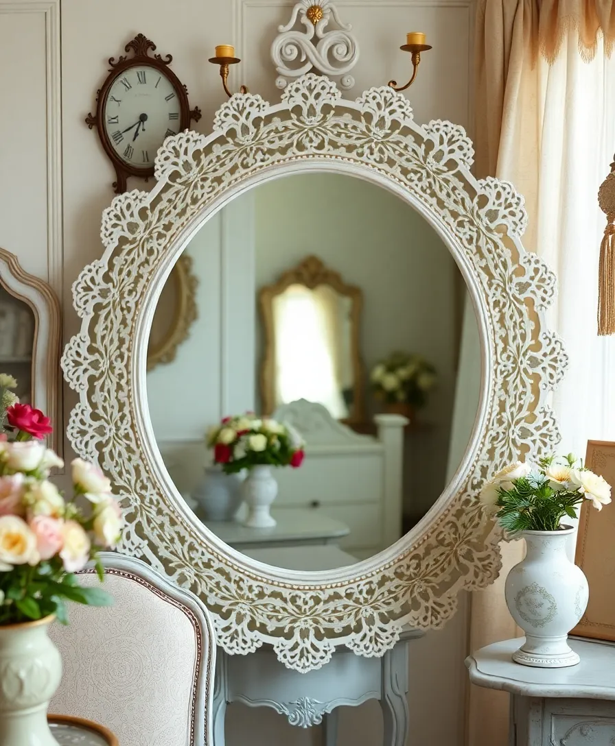 12 Creative Round Mirror DIYs That Are Surprisingly Simple (You’ll Love #5!) - 8. Vintage Lace Round Mirror