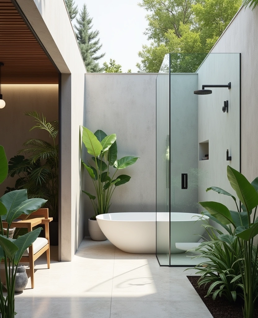 12 Jaw-Dropping Luxury Outdoor Bathrooms That Will Take Your Breath Away! - 4. Contemporary Chic