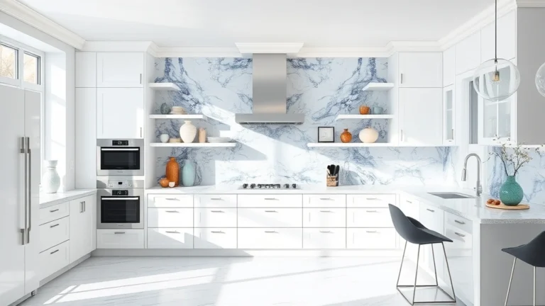 12 Chic Home Decor Ideas for Your White Kitchen with Blue Pearl Granite Backsplash