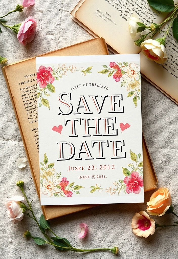 15 Floral DIY Save the Date Cards That Scream Romance (Wait Until You See #8!) - 9. Vintage Floral Typography