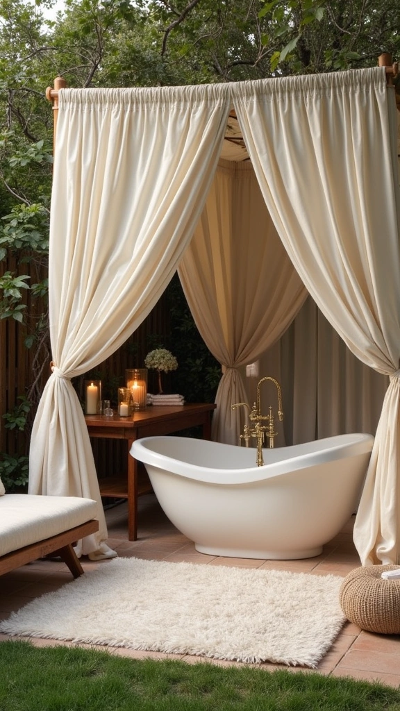 12 Jaw-Dropping Luxury Outdoor Bathrooms That Will Take Your Breath Away! - 10. Elegant Canopy