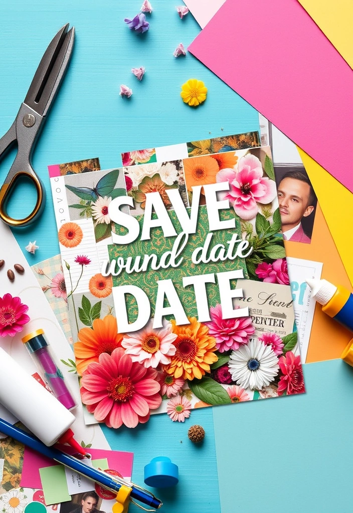 15 Floral DIY Save the Date Cards That Scream Romance (Wait Until You See #8!) - 7. Whimsical Floral Collage