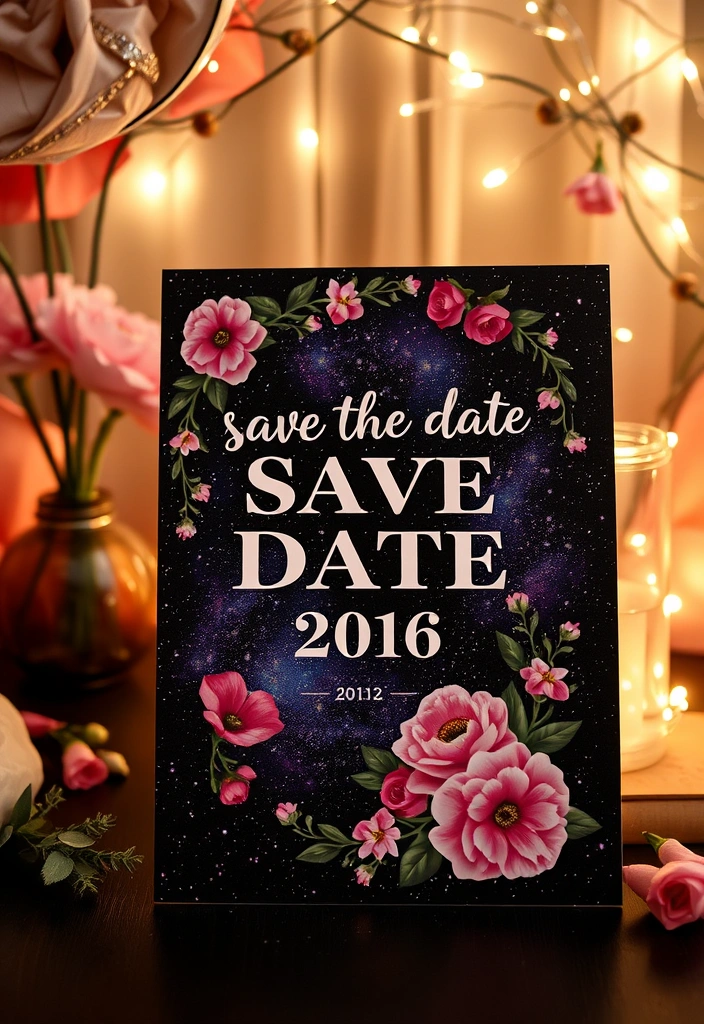 15 Floral DIY Save the Date Cards That Scream Romance (Wait Until You See #8!) - 15. Floral Galaxy Theme