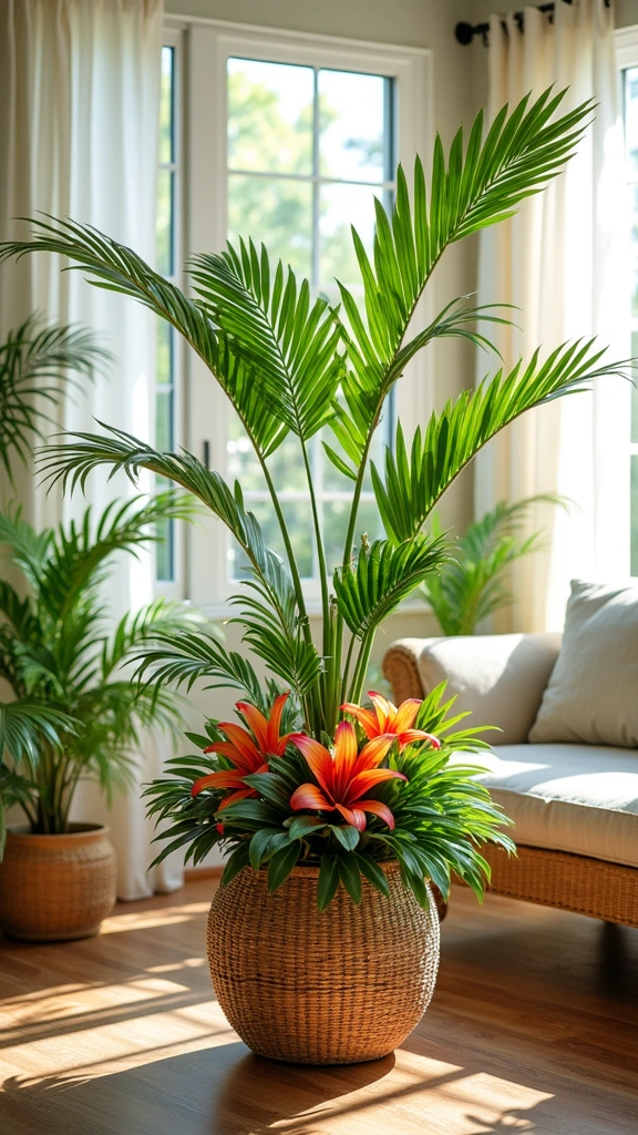 15 Stunning Faux Flower Arrangements That'll Transform Your Home on a Budget! - 3. Tropical Paradise with Faux Palm Leaves