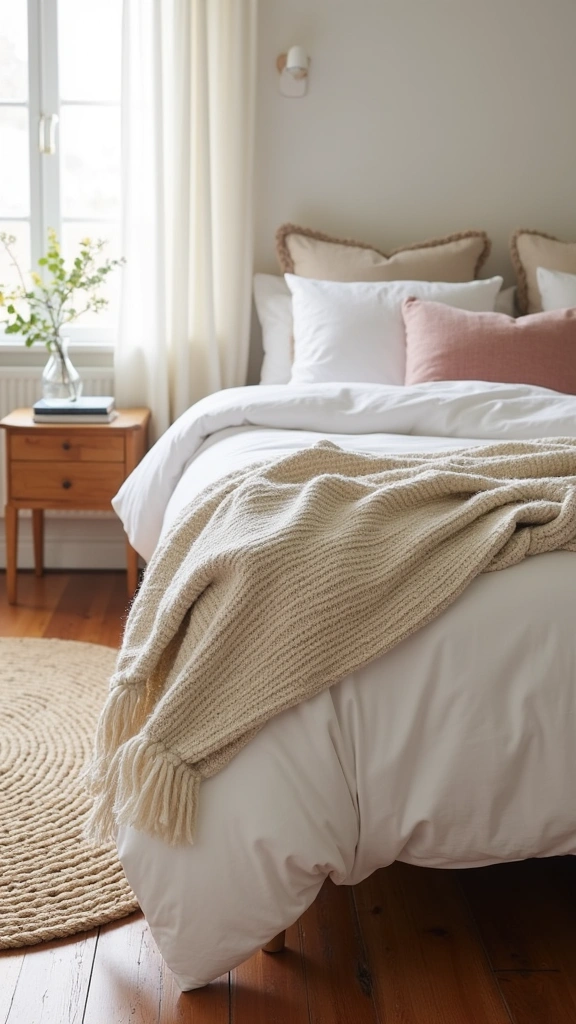 12 Minimalist White Bedroom Aesthetic Ideas That Will Transform Your Space! - 1. Layer with Texture