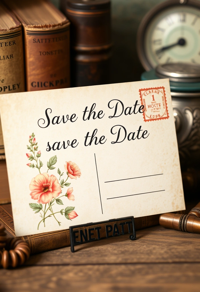 15 Floral DIY Save the Date Cards That Scream Romance (Wait Until You See #8!) - 4. Vintage Floral Postcard