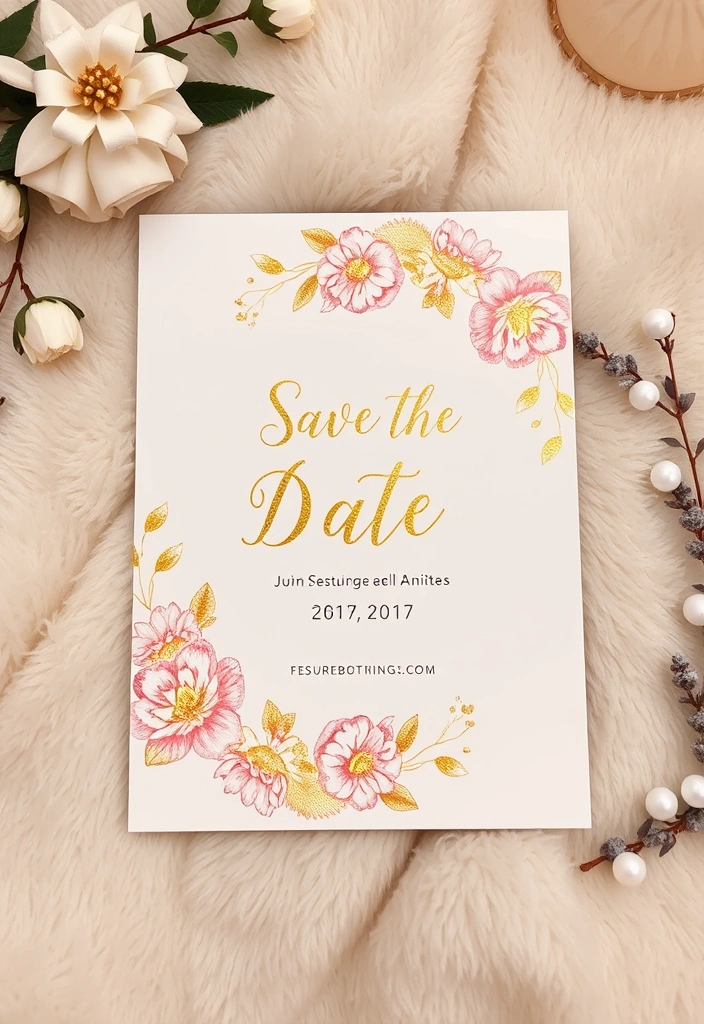 15 Floral DIY Save the Date Cards That Scream Romance (Wait Until You See #8!) - 11. Floral Foil Accents