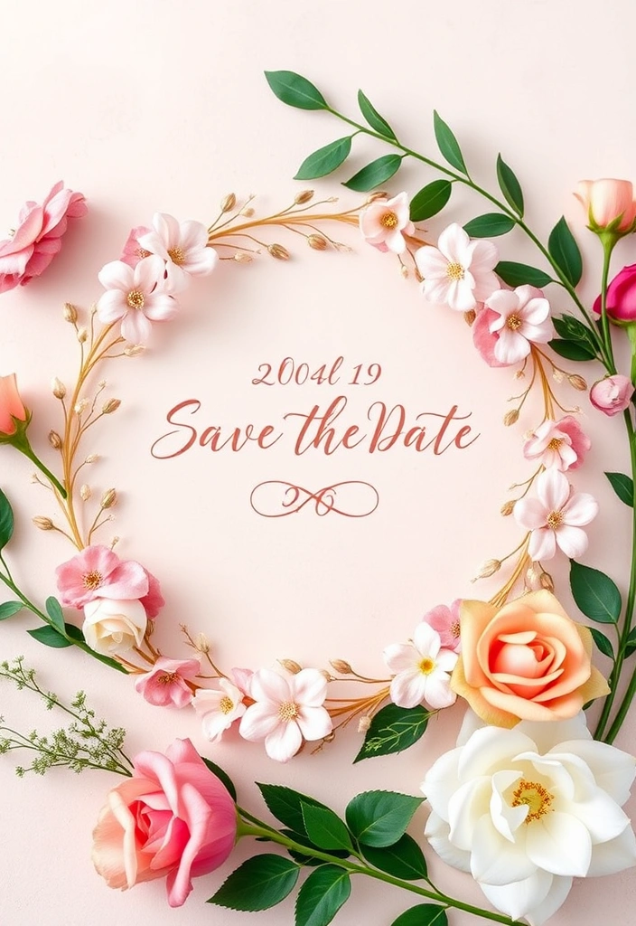 15 Floral DIY Save the Date Cards That Scream Romance (Wait Until You See #8!) - 3. Elegant Floral Wreath