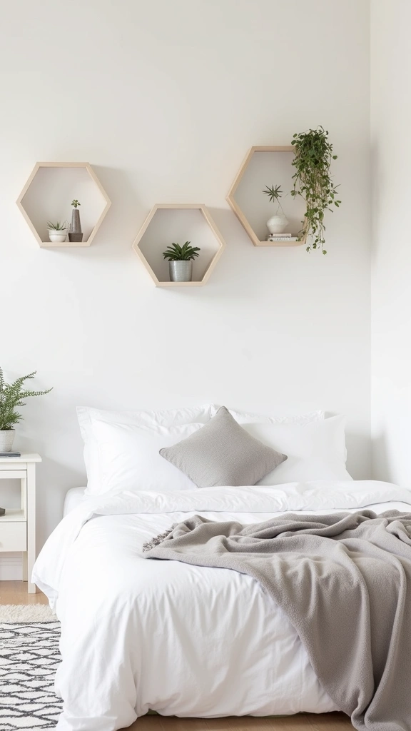12 Minimalist White Bedroom Aesthetic Ideas That Will Transform Your Space! - 10. Incorporate Geometric Shapes