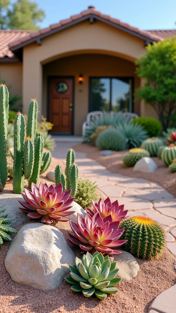 15 Stunning Front Flower Bed Ideas That Will Make Your Neighbors Green with Envy! - 14. Succulent and Cactus Garden