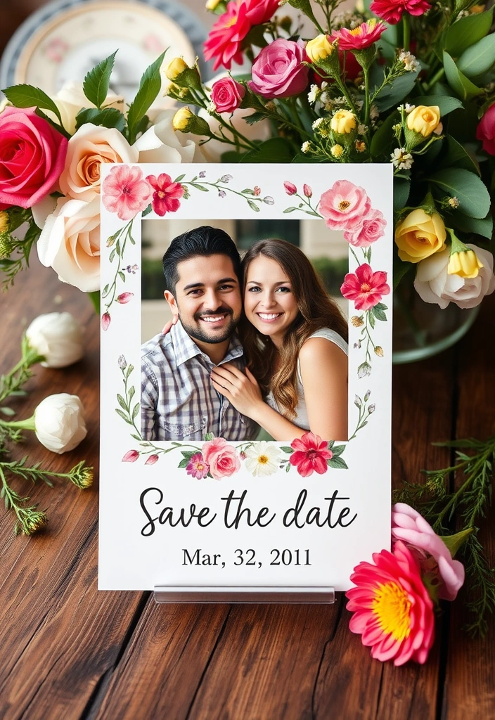 15 Floral DIY Save the Date Cards That Scream Romance (Wait Until You See #8!) - 10. Floral Photo Save the Date