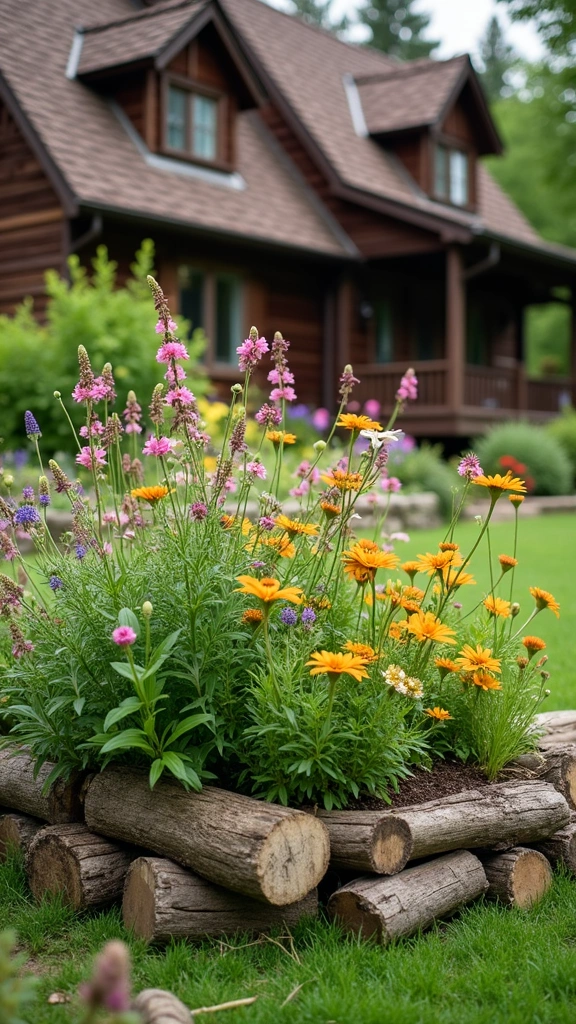 15 Stunning Front Flower Bed Ideas That Will Make Your Neighbors Green with Envy! - 9. Rustic Wood Border