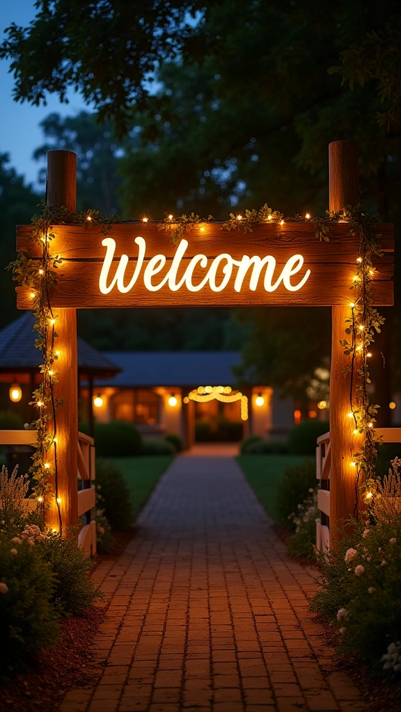 10 Rustic Wedding Entrance Signs That Will Leave Your Guests in Awe! - 10. Light-Up Signage