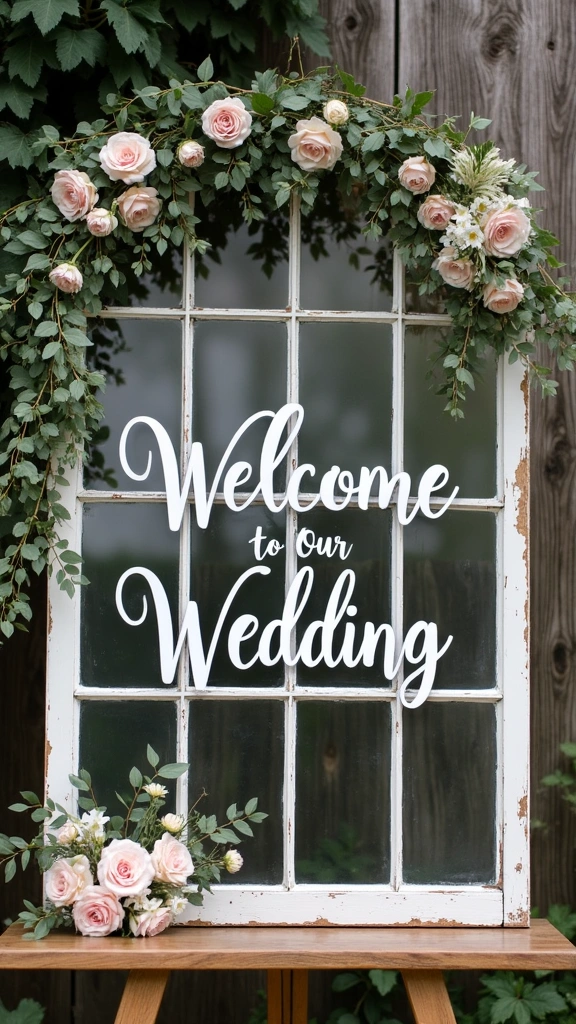 10 Rustic Wedding Entrance Signs That Will Leave Your Guests in Awe! - 2. Vintage Window Pane Sign